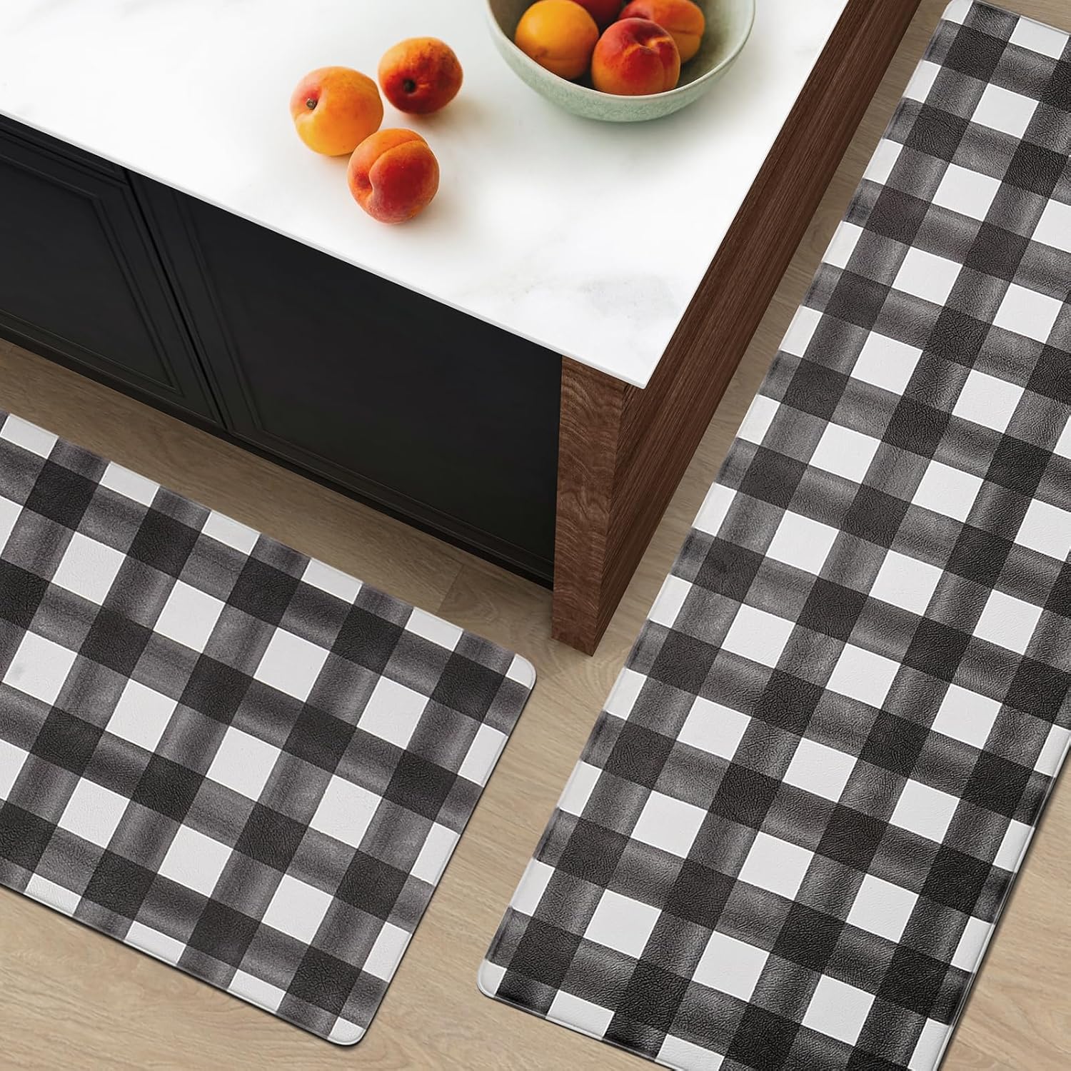 FRESHMINT Modern Farmhouse Plaid 2 Piece Set Kitchen Mats for Floor Anti Fatigue Waterproof & Non-Skid Kitchen Rugs Cushioned Kitchen Mat for Standing Washable Comfort Desk Kitchen Runners - Image 2