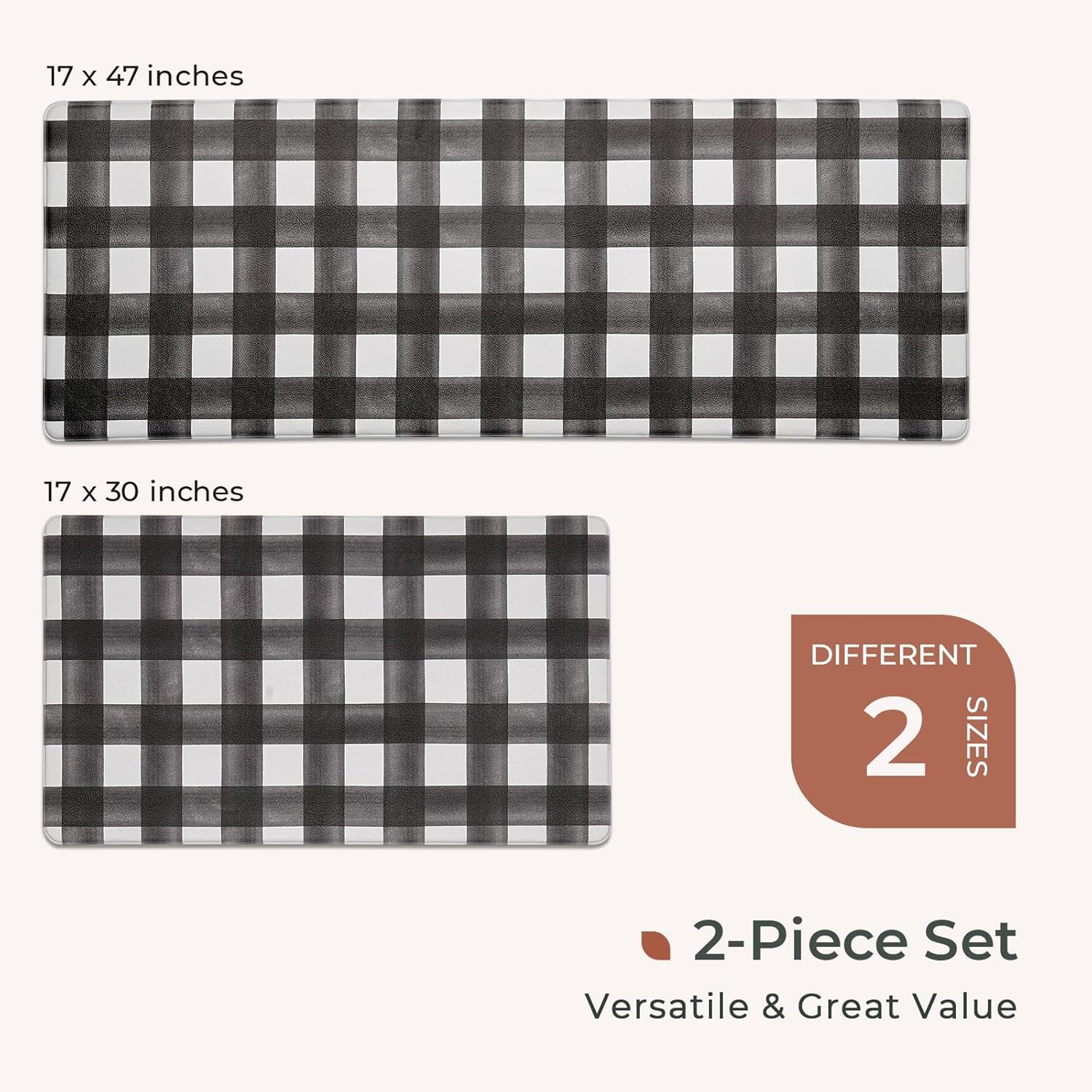 FRESHMINT Modern Farmhouse Plaid 2 Piece Set Kitchen Mats for Floor Anti Fatigue Waterproof & Non-Skid Kitchen Rugs Cushioned Kitchen Mat for Standing Washable Comfort Desk Kitchen Runners - Image 6