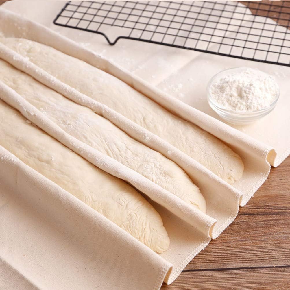 Hemoton Sourdough Basket Cloth Linen Bakers Dough Couche Proofing Cloth Cotton Pastry Bread Towel Fermented Mat Shaping Tool for Loafs Ciabatta Kitchen 150x60cm Beige Baking Basket Liner - Image 4