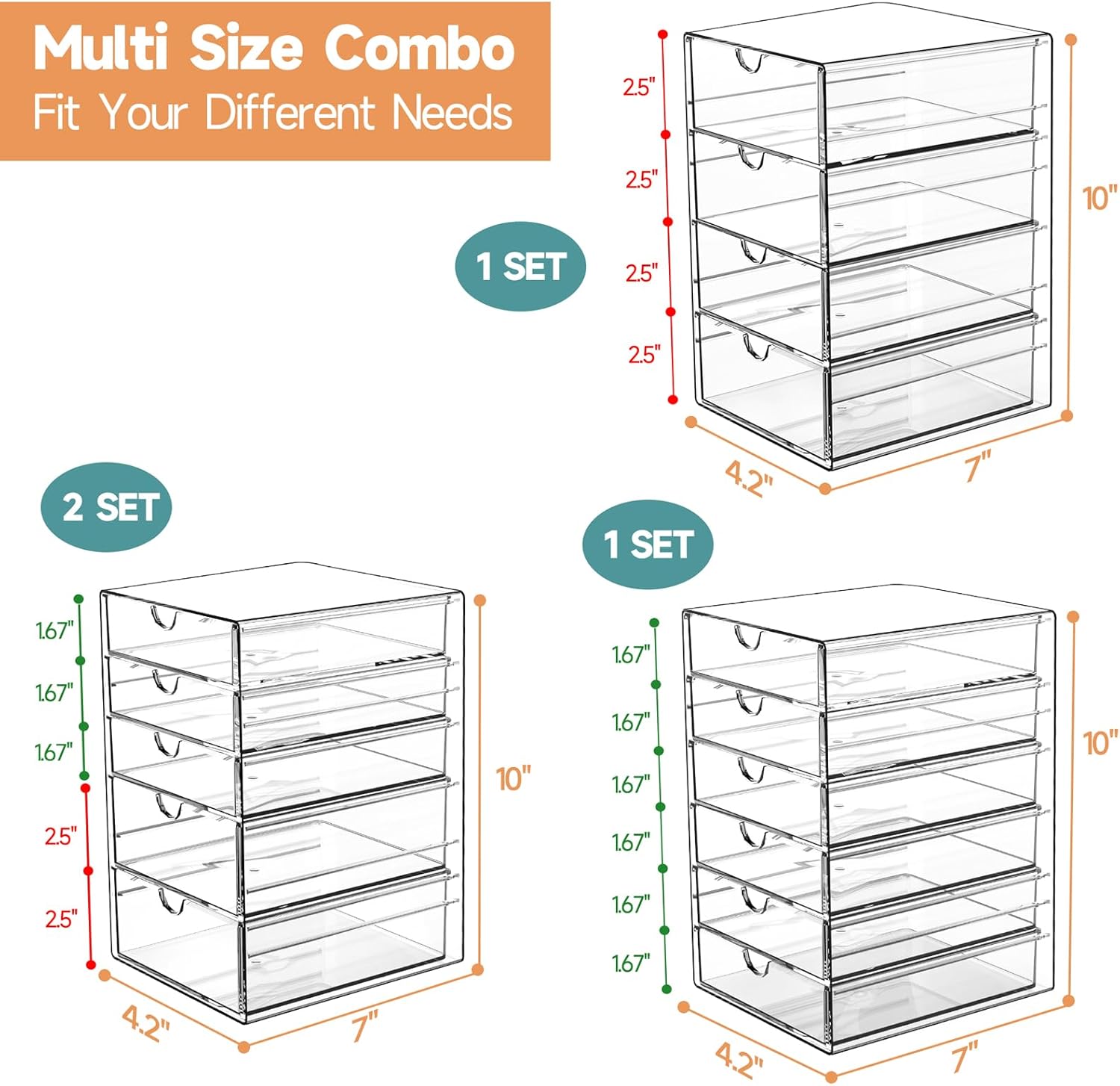Makeup Drawer Storage Organizer with 20 Drawers, 4 Set Acrylic Office Desk Organization and Storage, Dustproof Drawer Organizer for Makeup, Office, Countertop, Jewelry, Pen, Desktop, Bathroom, Bedroom - Image 2